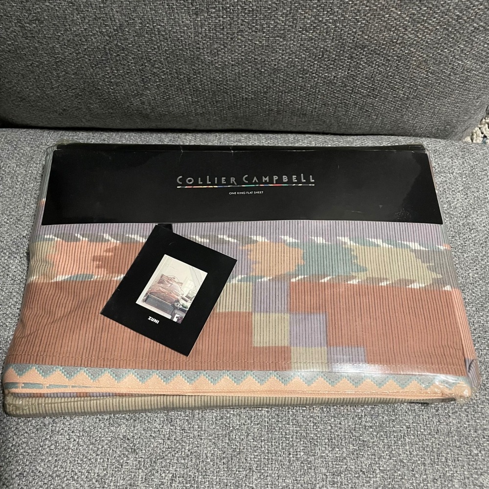 Collier Campbell combed cotton King Flat Sheet Zuni 1991‎ vintage New southwest